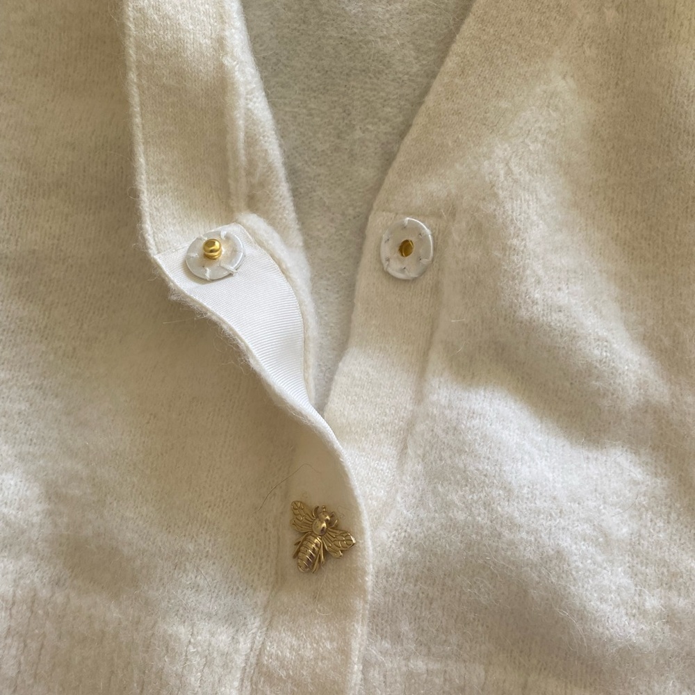 & Other Stories Cream V-Neck Cropped Cardigan with Gold Buttons - Picture 6 of 6
